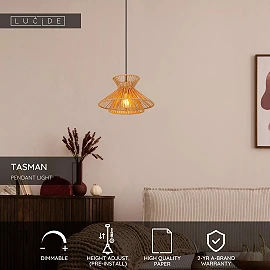 TASMAN Pendant light 1xE27 natural (Lucide)