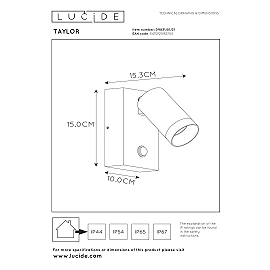 TAYLOR outdoor wall spotlight 1xGU10, IP54, motion sensor, White (Lucide)