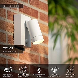 TAYLOR outdoor wall spotlight 1xGU10, IP54, motion sensor, White (Lucide)