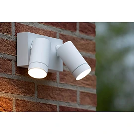 TAYLOR outdoor wall spotlight 2xGU10, IP54, motion sensor, White (Lucide)
