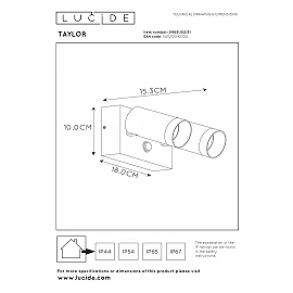 TAYLOR outdoor wall spotlight 2xGU10, IP54, motion sensor, White (Lucide)