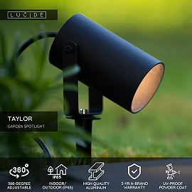 TAYLOR garden spotlight 1xGU10 black (Lucide)