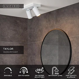 TAYLOR bathroom ceiling spotlight 2xGU10, IP44, White (Lucide)