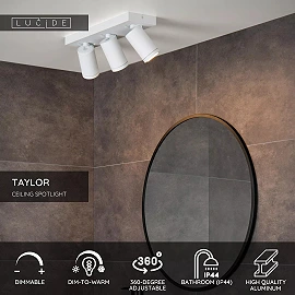 TAYLOR bathroom ceiling spotlight 3xGU10, IP44, White (Lucide)