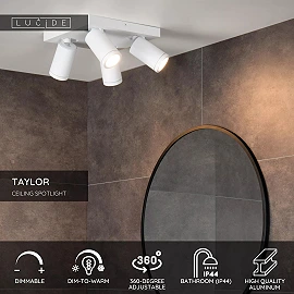 TAYLOR bathroom ceiling spotlight 4xGU10, IP44, White (Lucide)
