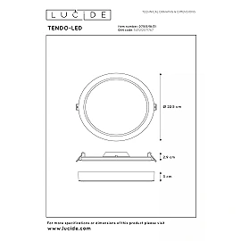 TENDO-LED griestu lampa Ø22 cm LED 18 W 3000K balta (Lucide)
