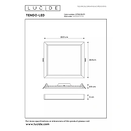 TENDO-LED griestu lampa 22 x 22 cm LED 18 W 3000K balta (Lucide)