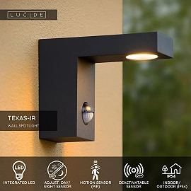 TEXAS-IR outdoor wall spotlight LED 1x7W 3000K anthracite (Lucide)