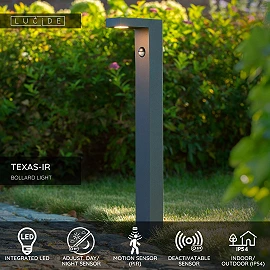 TEXAS-IR outdoor bollard light LED 7W 3000K sensor anthracite (Lucide)