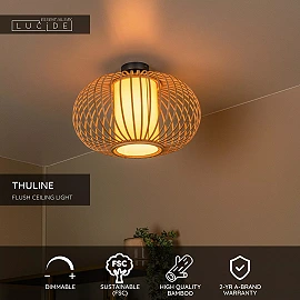 THULINE griestu lampa Ø45 cm 1xE27 5 W gaiša koka (Lucide)