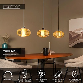 THULINE piekaramā lampa 3xE27 5 W gaiša koka modelis 03 (Lucide)
