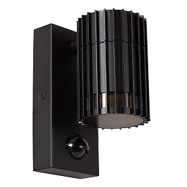 TIMBALA outdoor wall spotlight with PIR motion and day/night sensors, 1 × GU10, max. 7 W, black (Lucide)