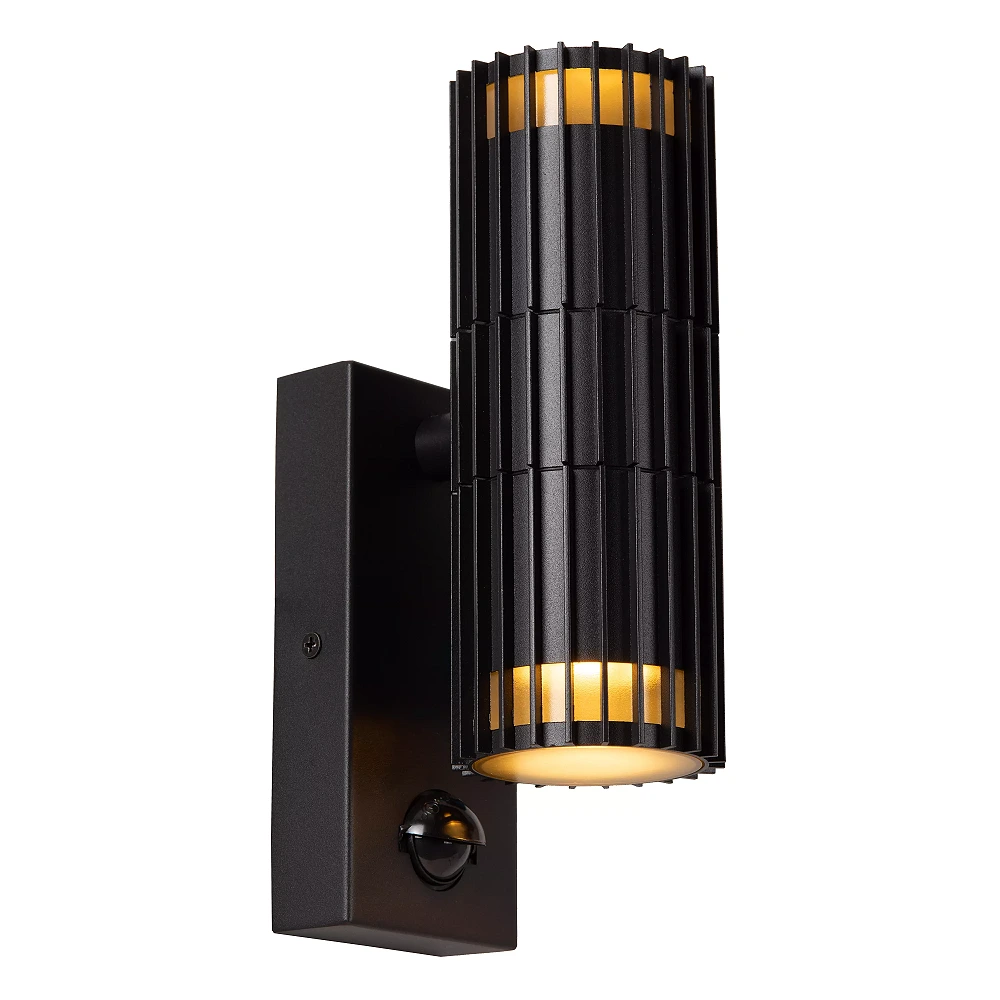 TIMBALA outdoor wall spotlight with PIR motion and day/night sensors, 2 × GU10, max. 7 W each, black (Lucide)