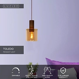 TOLEDO pendant light Ø 20 cm 1xE27 Amber (Lucide)