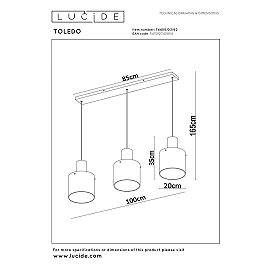 TOLEDO pendant light 3xE27 Amber (Lucide)
