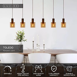 TOLEDO pendant light 3xE27 Amber (Lucide)