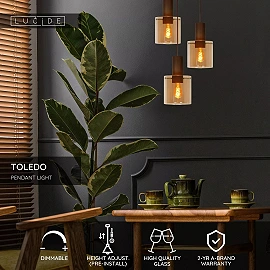 TOLEDO pendant light 3xE27 Amber cluster (Lucide)