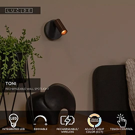 TONI rechargeable wall spotlight LED 2W CCT magnetic Coffee (Lucide)