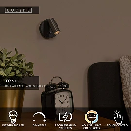 TONI rechargeable wall spotlight LED 2W CCT with sensor Coffee (Lucide)