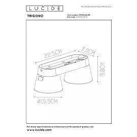 TRIGONO griestu prožektors 26,5 cm × 11 cm × 11 cm 2x50W melna (Lucide)