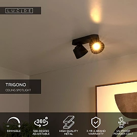 TRIGONO griestu prožektors 26,5 cm × 11 cm × 11 cm 2x50W melna (Lucide)
