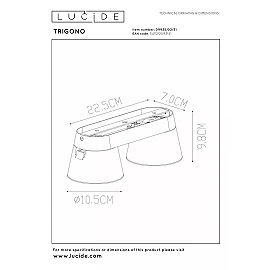TRIGONO griestu prožektors 26 cm × 11 cm × 11 cm 2x50W balta (Lucide)