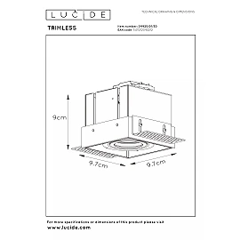 TRIMLESS iebūvējamais griestu prožektors 9,7 cm × 9,7 cm × 9 cm 1x50W melna (Lucide)
