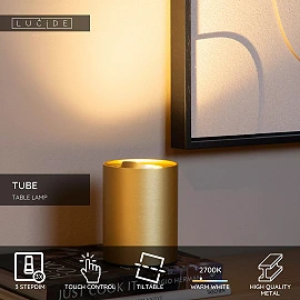 TUBE Table lamp Ø9.6 cm LED 3 StepDim GU10 1x5W 2700K Matt Gold / Brass (Lucide)
