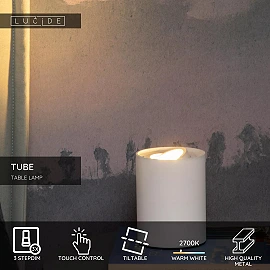 TUBE Table lamp Ø9.6 cm LED 3 StepDim GU10 1x5W 2700K White (Lucide)