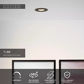 TUBE Recessed spotlight Ø9.2 cm 1xGU10 50W Black (Lucide)