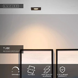 TUBE Recessed spotlight 1xGU10 50W Black (Lucide)