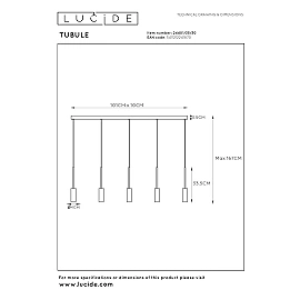 TUBULE piekaramā lampa 101 cm LED 5 x 7W 2700K melna (Lucide)