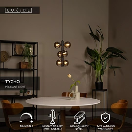 TYCHO Pendant light Ø25.5 cm 6xG9 black (Lucide)