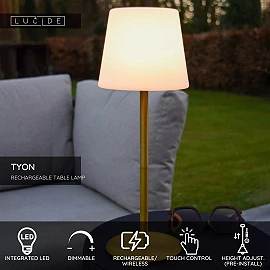 TYON rechargeable outdoor table lamp LED 1x2W matt gold (Lucide)