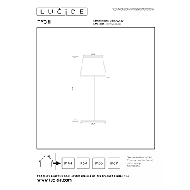 TYON rechargeable outdoor table lamp LED 1x2W black (Lucide)