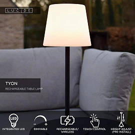 TYON rechargeable outdoor table lamp LED 1x2W black (Lucide)