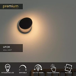 UFOR LED dim-to-warm wall light Ø12 cm black (Lucide)
