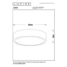 UNAR griestu lampa Ø20 cm LED 3 StepDim 12W 2700K melna (Lucide)