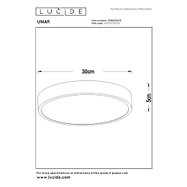 UNAR griestu lampa Ø30 cm LED 3 StepDim 18W 2700K balta (Lucide)