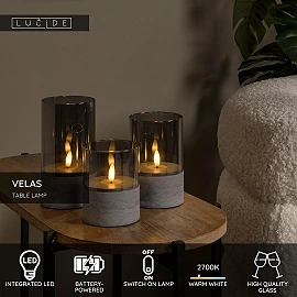 VELAS galda lampu komplekts 3 gab. Ø8 cm LED 2700K dūmu pelēka (Lucide)