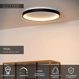 VIDAL ceiling light Ø48 cm LED 38 W 2700 K black (Lucide)