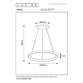 VIDAL pendant light Ø58 cm LED 48 W 2700 K black (Lucide)
