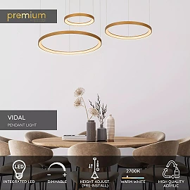VIDAL pendant light Ø78 cm LED 120 W matt gold / brass (Lucide)