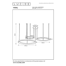 VIDAL piekaramā lampa LED dim. 1x120W melna (Lucide)
