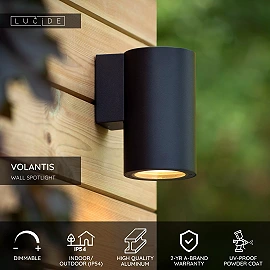 VOLANTIS outdoor wall spotlight 1x40W E27 black (Lucide)
