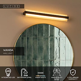 WANDA bathroom wall light LED 19 W 3000 K black (Lucide)