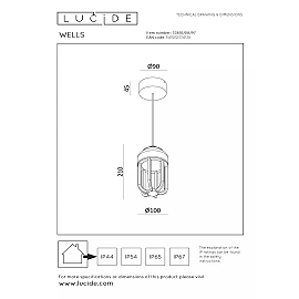 WELLS outdoor pendant light LED 1x8W 2700K rust brown (Lucide)