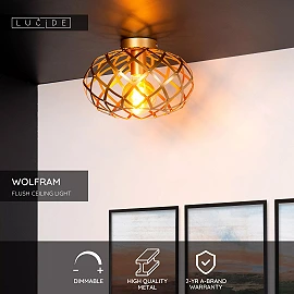WOLFRAM flush ceiling light Ø 30 cm 1xE27 matt gold / brass (Lucide)