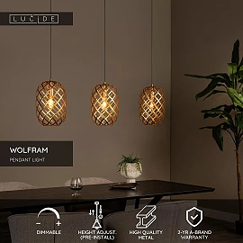 WOLFRAM pendant light 3xE27 Matt Gold / Brass (Lucide)