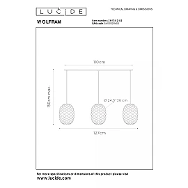 WOLFRAM pendant light 3xE27 Matt Gold / Brass (Lucide)